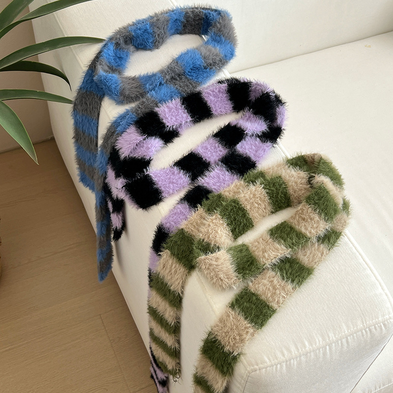 Winter Clothing Accessories - Y2k Striped Plush Narrow Long Scarf