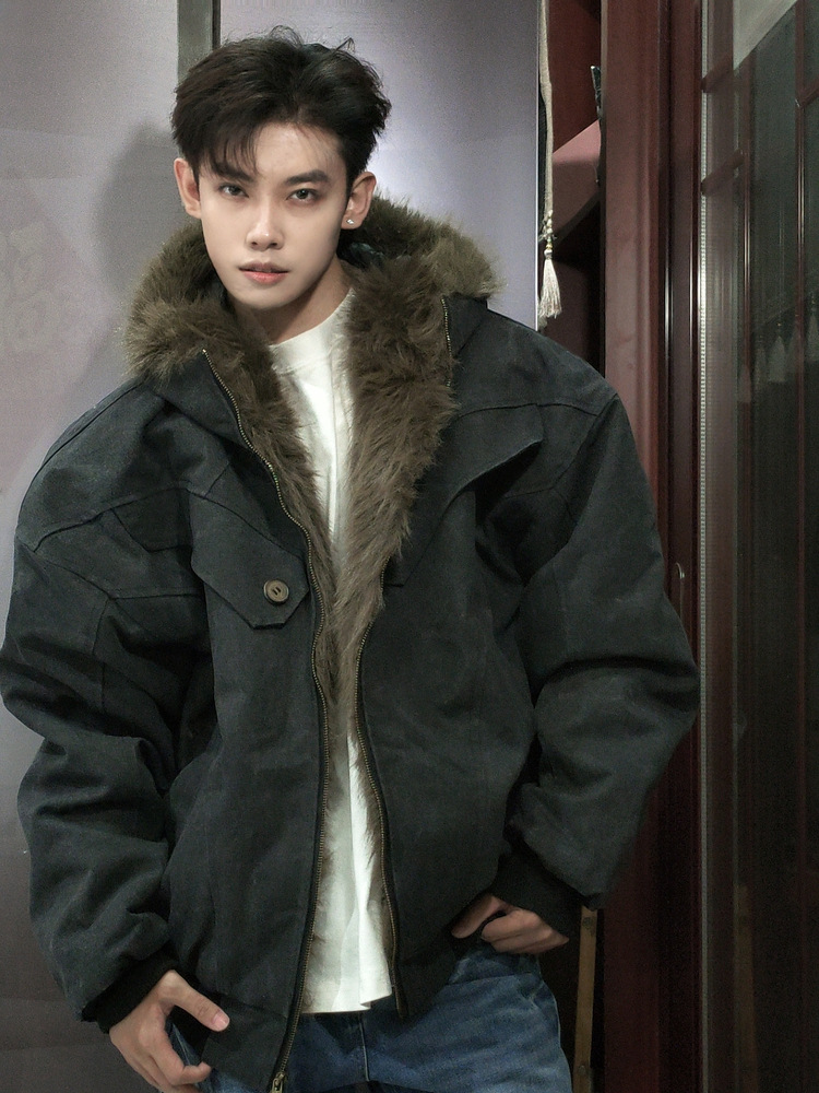Quality Winter Clothing Bomber Jacket - Fur Collar Bomber Jacket Mens Winter