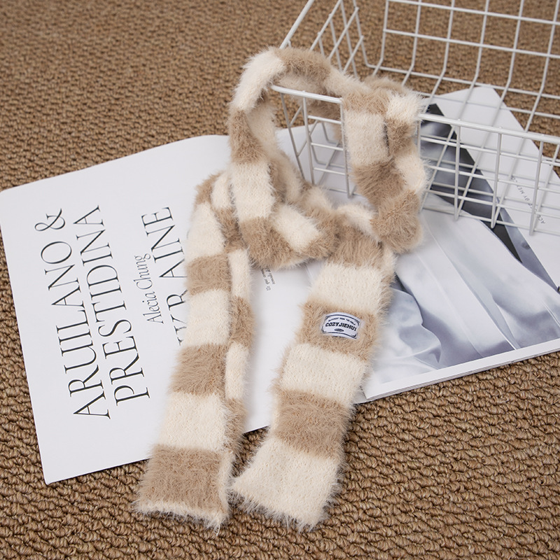 Y2k Striped Plush Narrow Long  - Winter Clothing Accessories avaliação e preço
