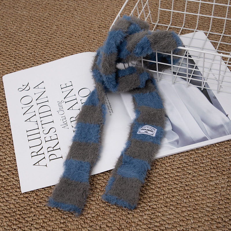 Y2k Striped Plush Narrow Long  - Winter Clothing Accessories avaliação e preço