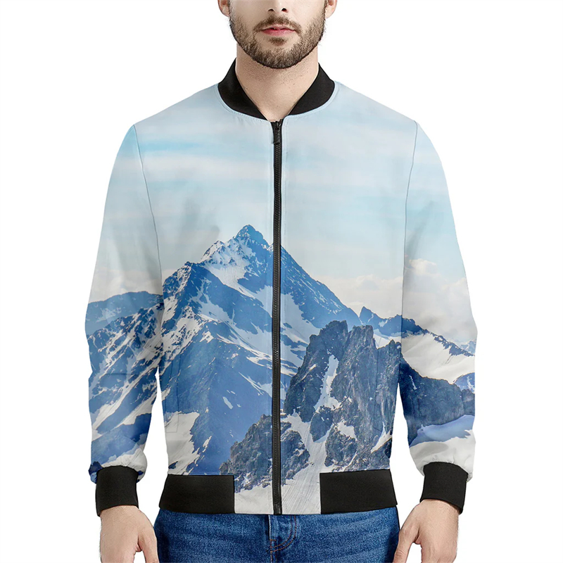 Mountain 3D Printed Bomber Jac - Quality Winter Clothing Bomber Jacket avaliação e preço