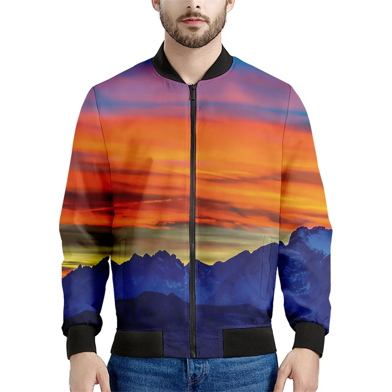 Mountain 3D Printed Bomber Jac - Quality Winter Clothing Bomber Jacket avaliação e preço