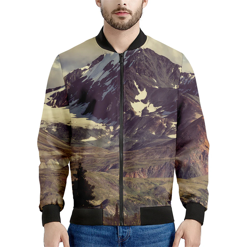 Mountain 3D Printed Bomber Jac - Quality Winter Clothing Bomber Jacket avaliação e preço