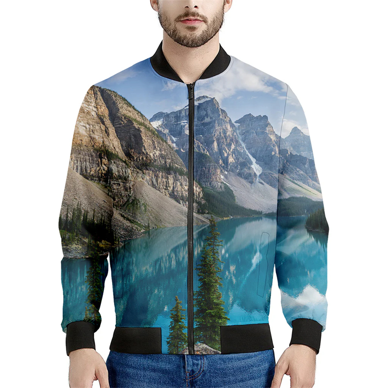 Mountain 3D Printed Bomber Jac - Quality Winter Clothing Bomber Jacket avaliação e preço