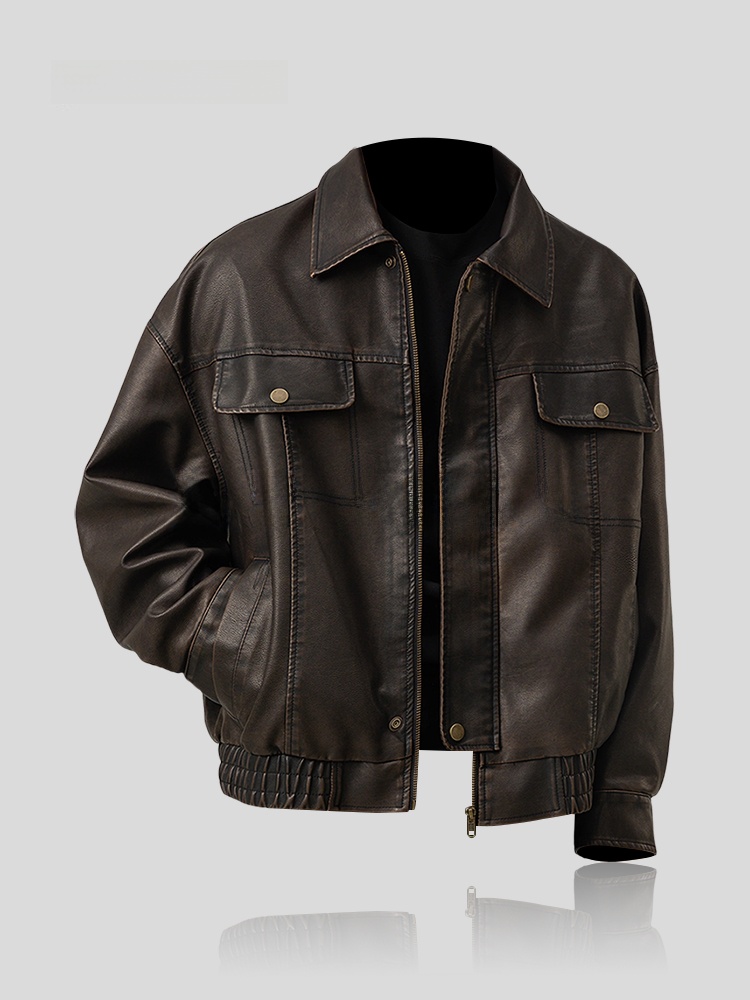 Trendy Loose Men's Leather Jac - Winter Sun Clothing avaliação e preço