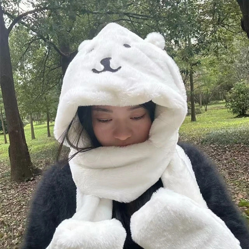 3 In 1 Plush Thick Hooded Hat  - Winter Clothing Accessories avaliação e preço