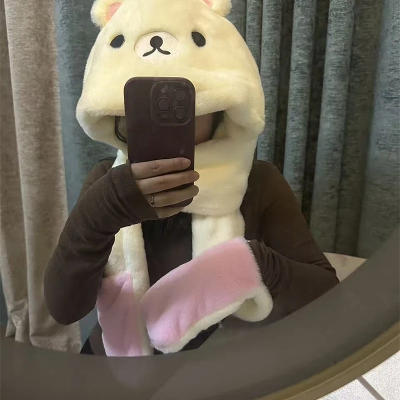 3 In 1 Plush Thick Hooded Hat  - Winter Clothing Accessories avaliação e preço